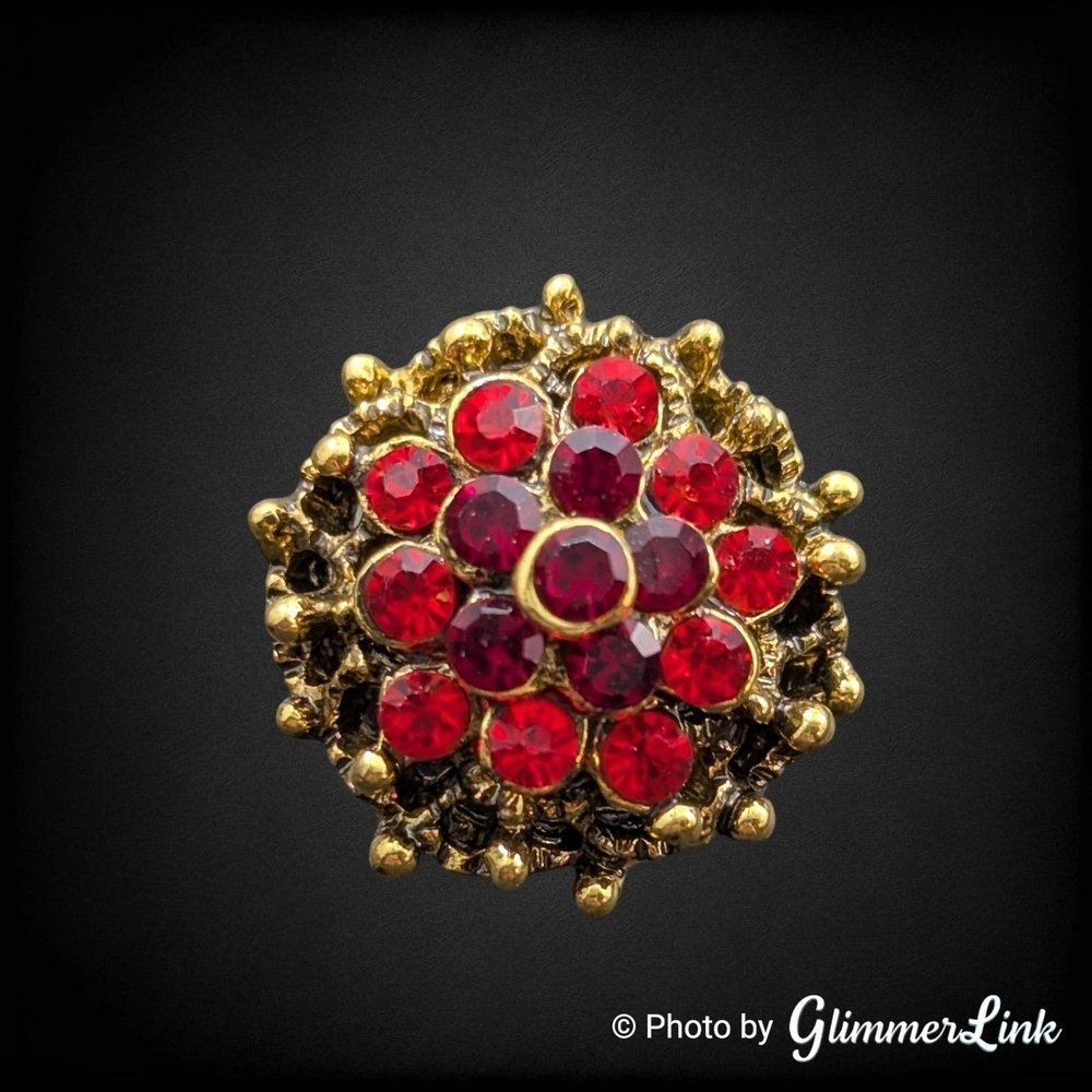 Small Modern Gold Tone Red Rhinestone Cluster Brooch - Vintage Style Scatter Pin